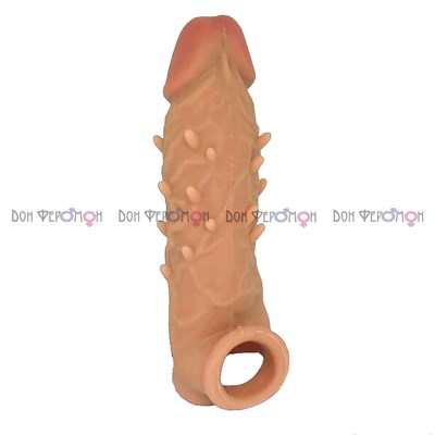 Фаллоудлинитель Top notch с шипами и кольцом на мошонку, мулат, 15,8*4см 00001308647