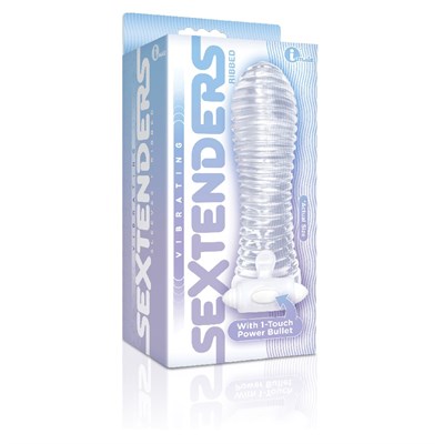 Вибро-насадка на пенис Sextenders ребристая с клиторальным язычком, TPE 13*2.5см 00001309661
