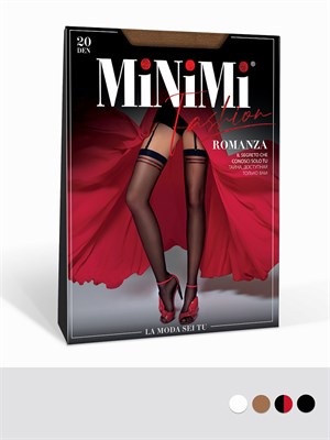 Чулки под пояс с сердечками Minimi Romanza 20, черные с красным, S/M 00001509522
