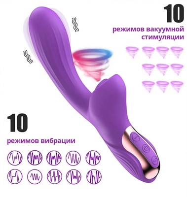 Вибратор с вакуумным стимулятором клитора, розовый, 10 режимов 00001509580