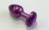 Анальная пробка металл фиолетовый, кристалл фиолетовый 72*28мм - фото 47197