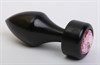 Анальная пробка металл черный с розовым стразом, D-29мм - фото 48723