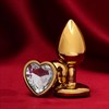 Анальная пробка металл золото, стопер-сердце прозрачное, D 28 мм - фото 49054