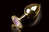 Анальная пробка золотая, кристалл розовый 4*9,5 см - фото 54744